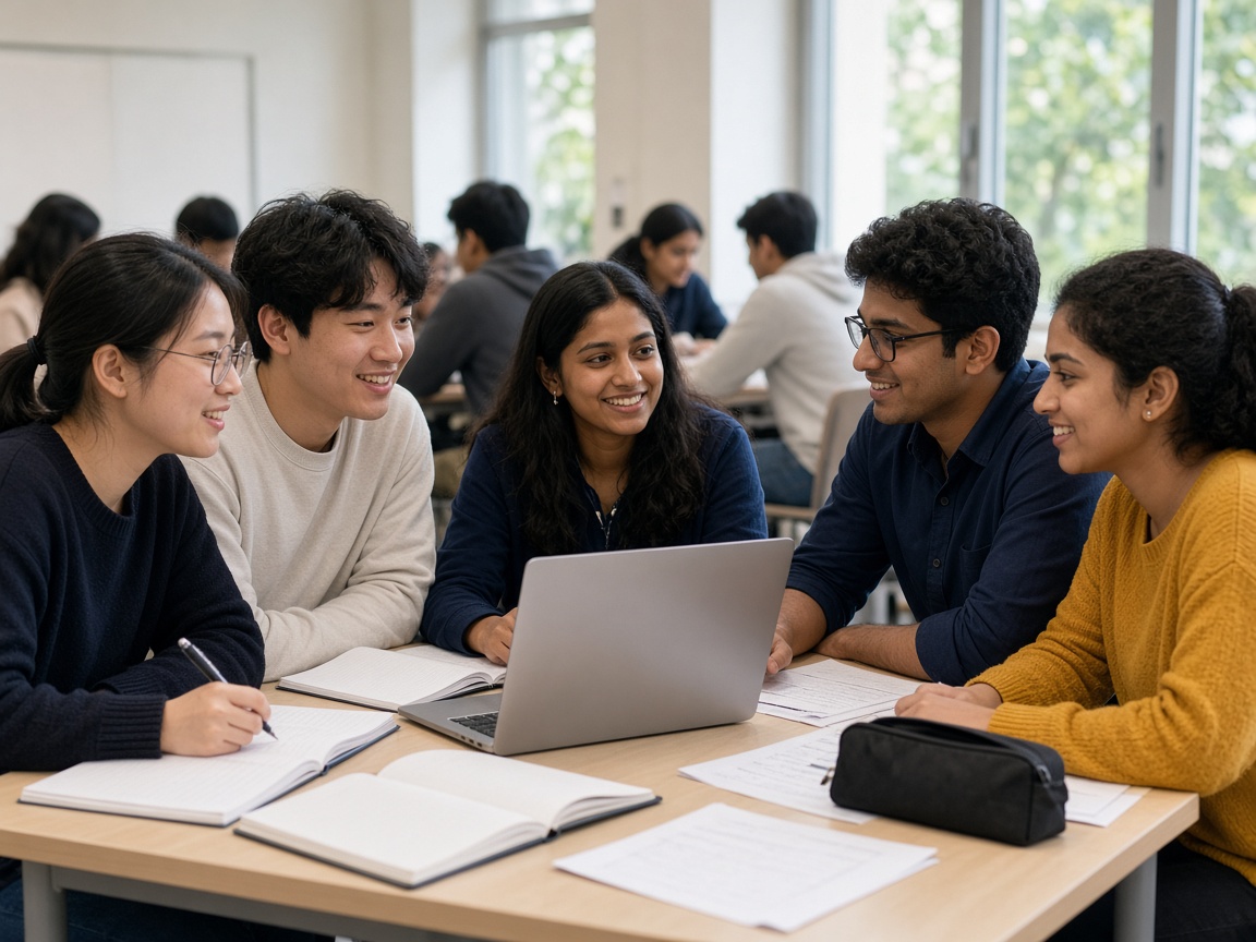 Japanese and Indian students in a collaborative classroom discussion